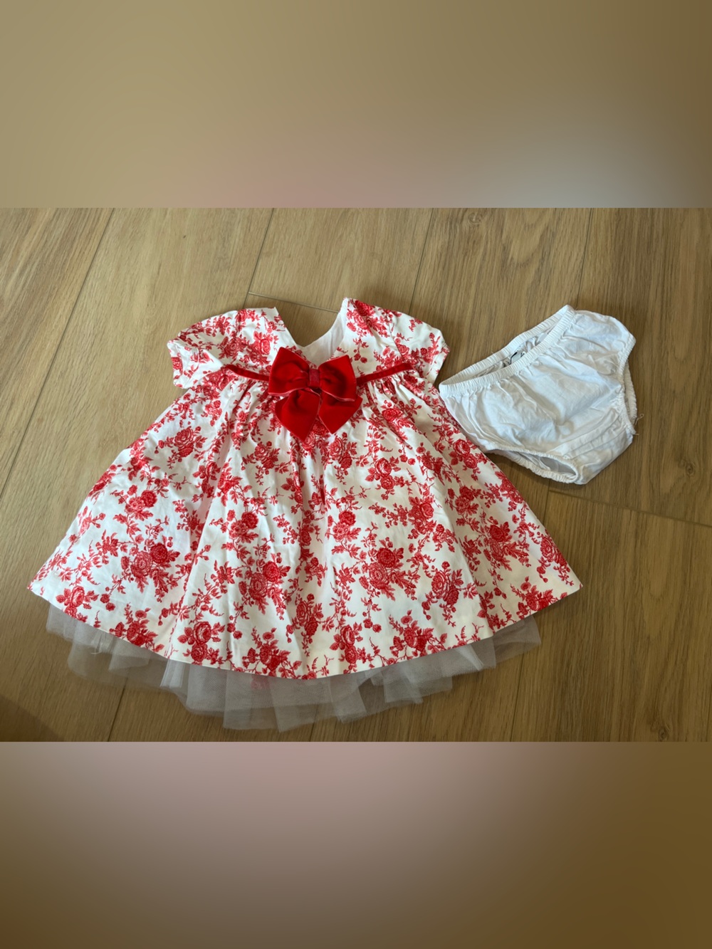 Janie and Jack White Dress with Red Floral Print